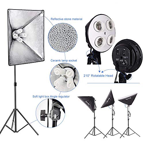 MOUNTDOG Softbox Lighting Kit 1600W Photography Professional Continuous Studio Lights Equipment with E27 5500K Bulbs and 2 Reflectors for Fashion Portrait Product Photography