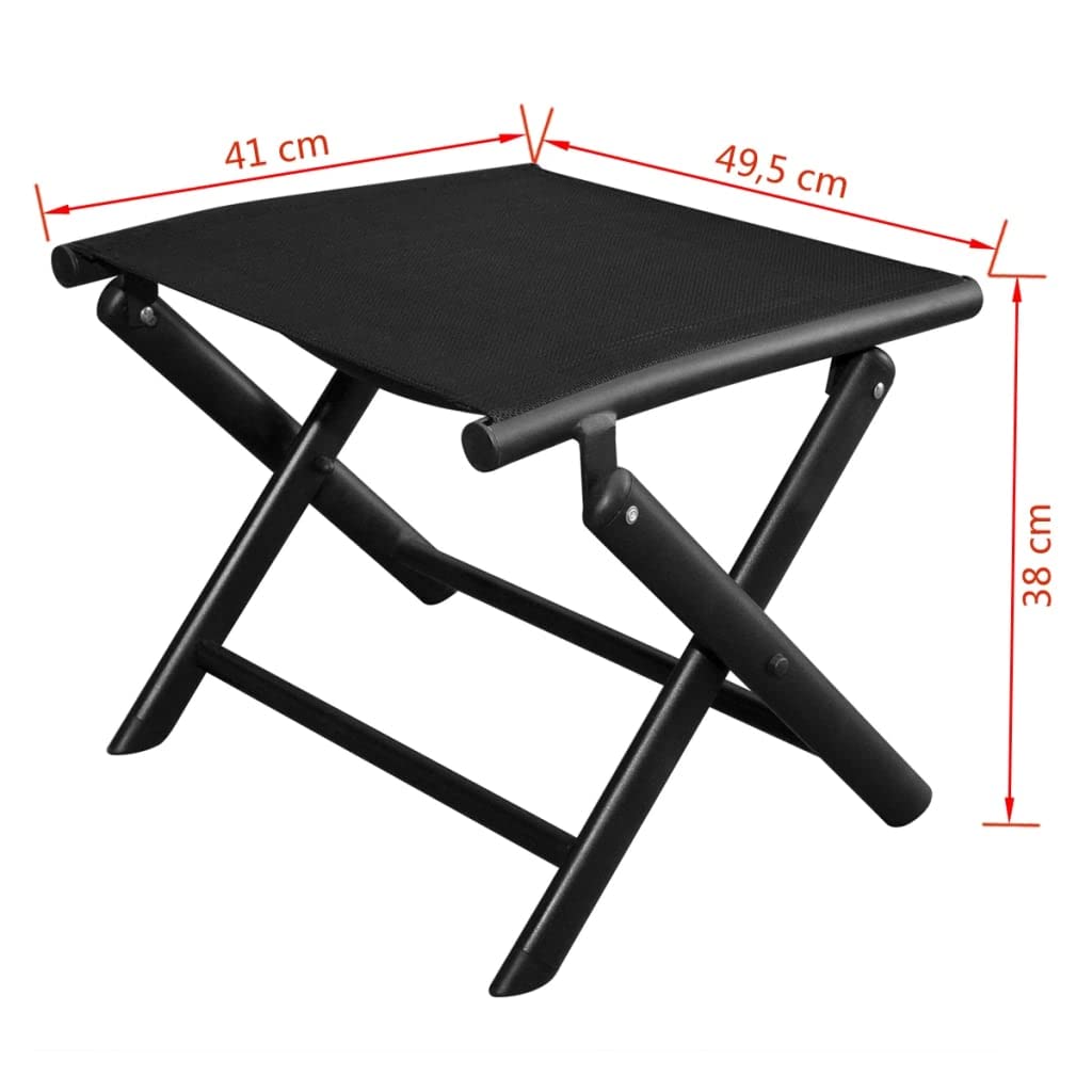 vidaXL Taburete Reposapies Plegable para Jardín de Aluminio y Textilene Negro