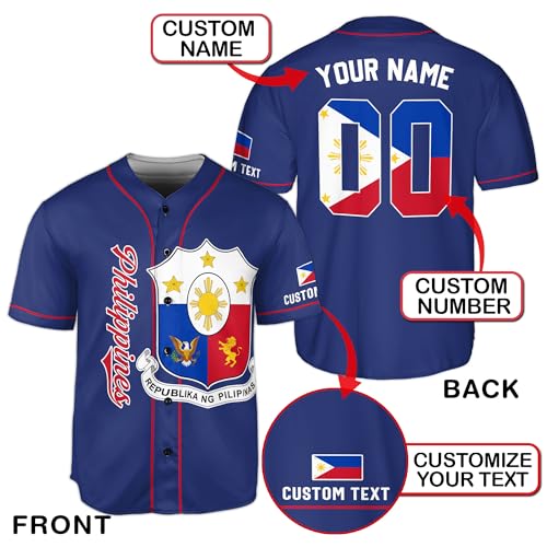 Philippines Jersey Baseball, Personalized Philippines Baseball Jersey Men miniatura 3