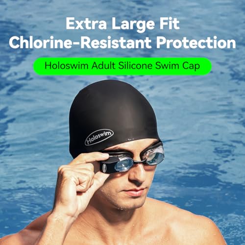 Holoswim Swim Goggles, Silicone Cap, Comfortable & Durable Anti-Slip Cap for Training and Racing, Fits Men & Women, Protects Hair from Chlorine
