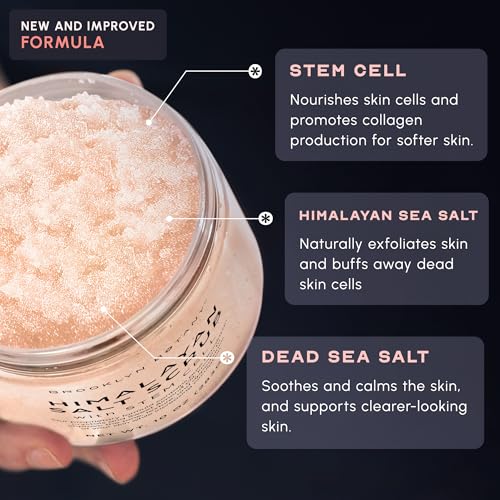 Image of Brooklyn Botany Himalayan Salt & Stem Cell Body Scrub - Moisturizing and Exfoliating Body, Face, Hand, Foot Scrub - Fights Stretch Marks, Fine Lines, Wrinkles - Great Gifts for Women & Men - 10 oz