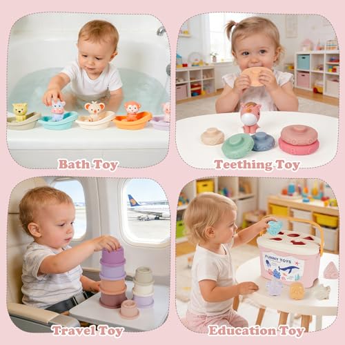 Image of Montessori Baby Toy for 6-18 Months Sensory Toy for Toddler 1-3 Year olds | Shape Sorter Sorting Stacking Ring Stacking Cups Soft Building Blocks for Babies 6-12 Months Sensory Learning Birthday Gift