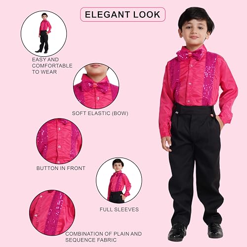 Image of Kaku Fancy Dresses Dance Costume Shinning Shirt With Bow Tie for Kids | Sequin Work School Annual Function & Theme Party's Shirt for Boys (ONLY SHIRT)