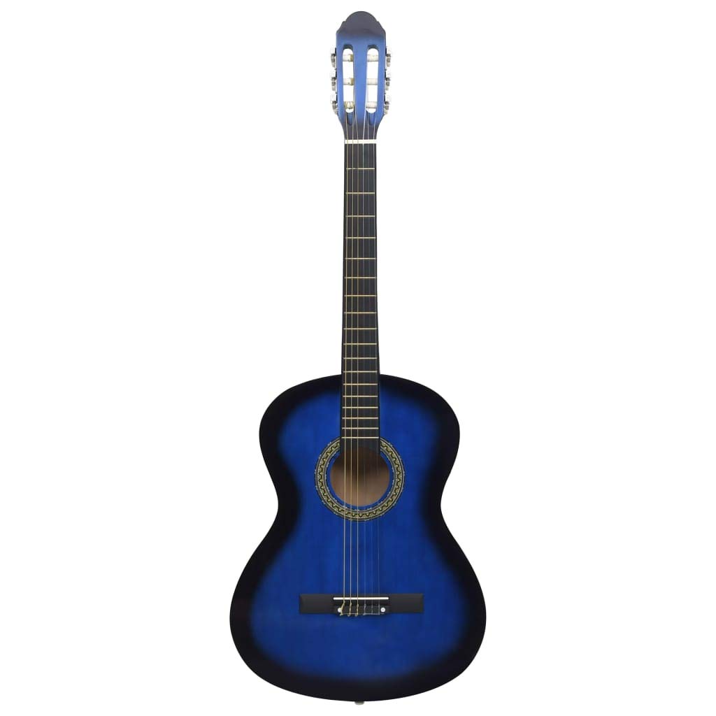 Guitarra española clásica niños y Principiantes Madera de Tilo, Color Azul, tamaño Completo 4/4