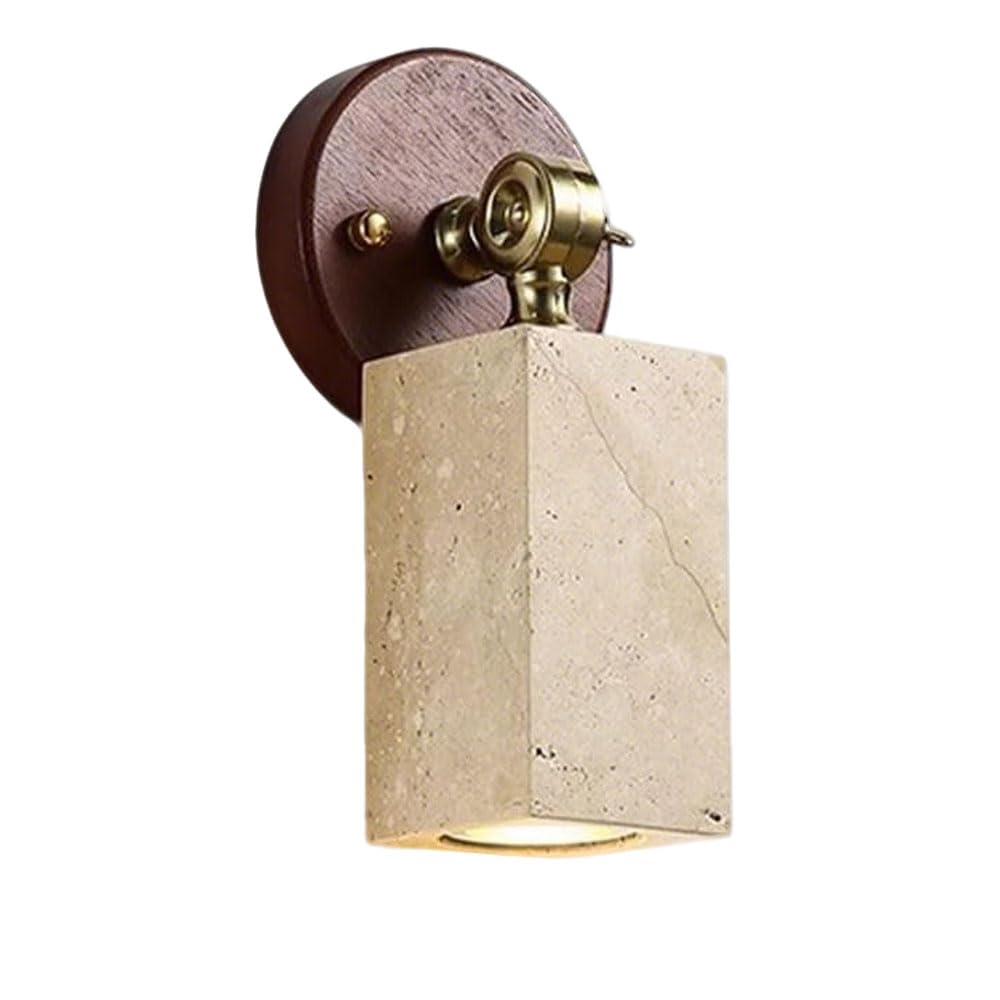 HXYSXHJUO E26 Base Square Wall Lamp Shade, Nordic Simple Style Yellow Travertine Sconce, Creative Single-Head Light, Bedside Hallway Entryway Decorative Lighting Fixtures