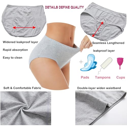 Image of HATSURE Period Underwear for Women Leak Proof Cotton Overnight Menstrual Panties Briefs (Multipack)