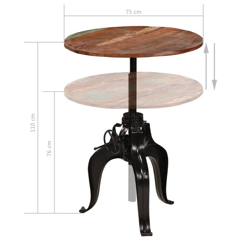 vidaXL Table de Bar Bois de récupération Massif 75x(76-110) cm