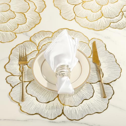 fanquare Gold Placemats Set of 6 Floral Elegant PVC Rose Flower Place Mats with Gold Border Heat Resistant Washable Non-Slip Tablemats for Dining Table Kitchen Decoration 38cm - Image 3