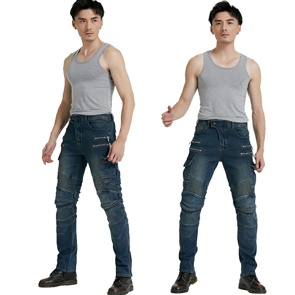 Uomo Moto Equitazione Pantaloni Motorcycle Biker Jeans Protezione Rinforzato Ginocchio Anca Pads