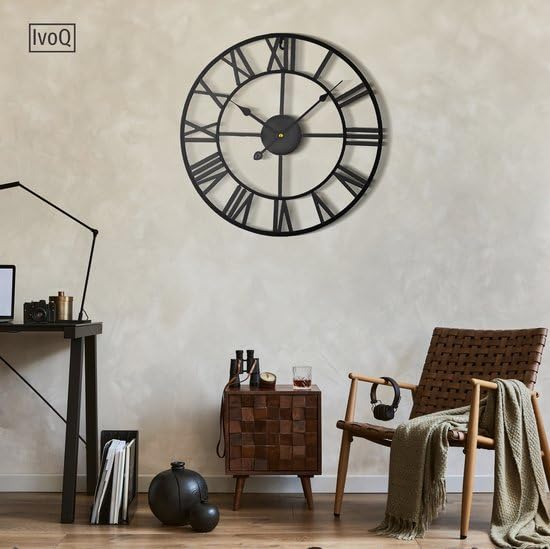 duży czarny zegar ścienny metalowy z cyframi rzymskimi - stylowy i ponadczasowy design - 40 cm (czarny)