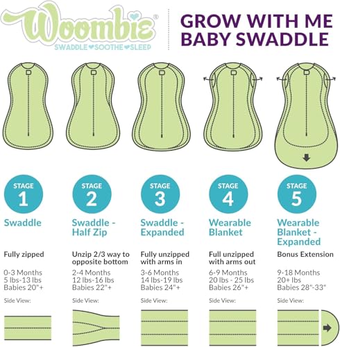 Image of Woombie Grow with Me Baby Swaddle, Convertible Swaddle Fits Babies 0-9 Months, Expands to Wearable Blanket for Babies up to 18 Months, Watercolor Roses