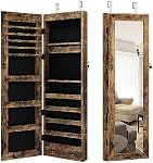 SDHYL Mirror Jewelry Cabinet,Jewelry Armoire Organizer with Full Length Mirror,Wall/Door Mounted Body Mirror with Jewelry Storage for Earrings Rings Necklace Cosmetic,Rustic Brown