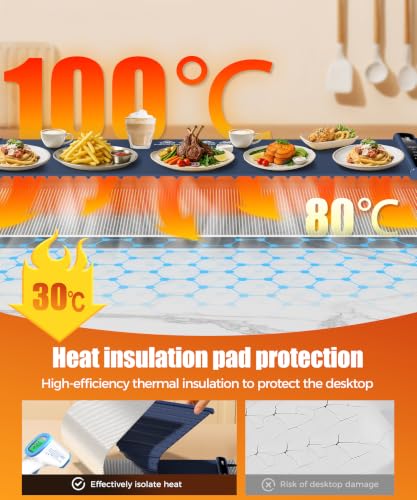 Image of Warming Mat for Food, 46x15 Inch, Dark Blue, Fast Heat, Child Lock | Includes heat-resistant pad. Perfect for chafing dishes, buffet & parties. Easy to clean & store. 6 settings, timer & lock.