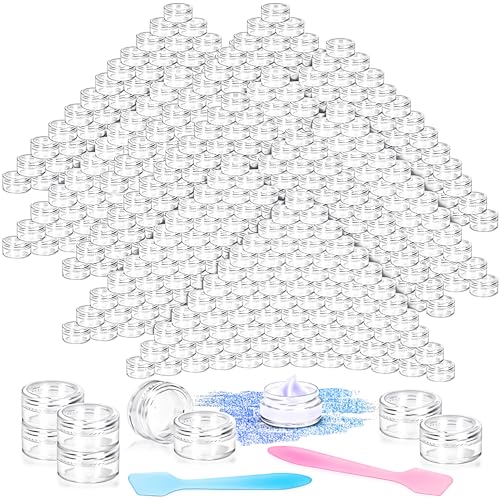 MotBach 200 Pack 5g Plastic Jars with Lids, 5ml Round Clear Cosmetic Containers Makeup Jars, 5gram Travel Size Container Jar with Spatulas for Makeup Sample Lotion Cream Ointment Salve Balm Powder