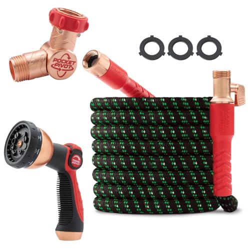 Image of Pocket Hose Ballistic Double UV 75 FT Garden Hose, As Seen on TV | Anti-burst sleeve reinforced with bulletproof fiber, 360 swiveling pocket pivot connector, lightweight compact design
