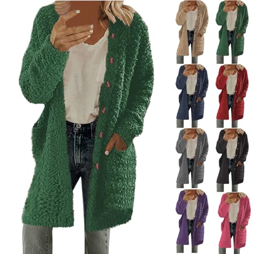 Image of MXTPOV Winter Fleece Coats For Women 2024 Faux Fur Cardigan Long Sleeve Open Front Fuzzy Sherpa Jackets With Pockets ArGreen M