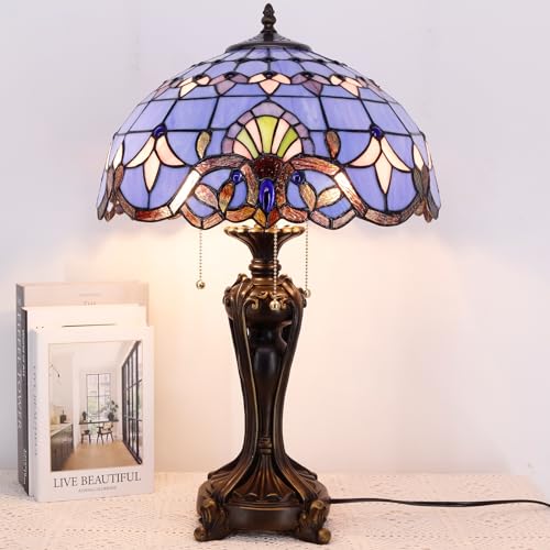 Image of 16 Inch Tiffany Stained Glass Lamp Shade Replacement Only(Blue Baroque) | Fit For Table Lamps FLoor Lamp Ceiling Fixture Pendant Hanging Light Home Office Decoration