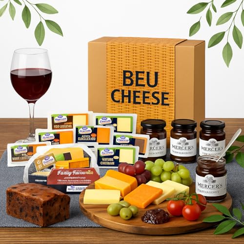 Cheese Hampers Gift Set - 20x Ilchester Cheeses Selection, 3x Chutney, Fruitcake & Card - Cheeseboard Gift Set, Valentines Hampers for Men, Cheese Selection Box, Birthday Hamper for Men & Women