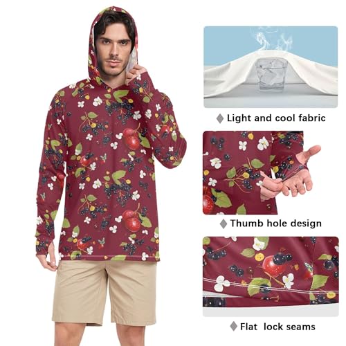 Wudan Fresh Chokeberry Fruit Red Mens Hoodies Shirts Long Sleeve Beach Hoodies Swim Shirt UPF 50+ S4