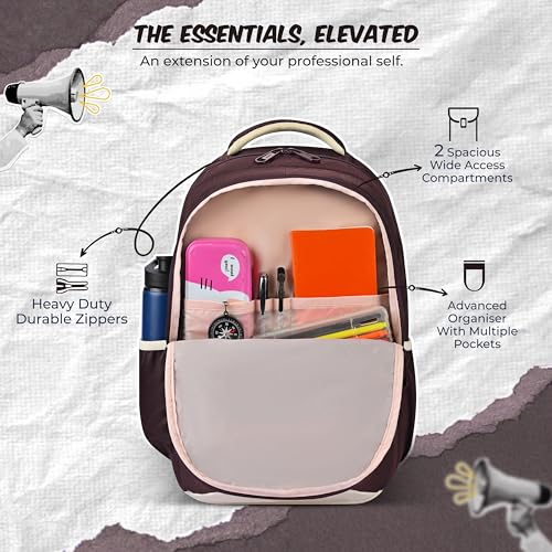Image of Gear Elegant 19 inch /35L Large Water Resistant School Bag | Casual Backpack | Daypack | Travel Backpack | Kids Bag for Boys /Girls (Brown - Cream)