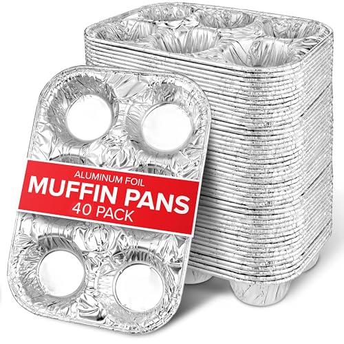 Stock Your Home (40-Count Disposable Muffin Tins 6-Cup, Standard Size Foil Muffin Pans, Aluminum Cupcake Tin for Baking, To-Go Trays for Bake Sales, Parties, Holidays