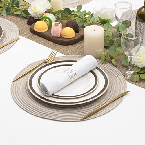Image of SHACOS Round Braided Placemats 15 inch Set of 6 Washable Kitchen Table Placemats for Home Wedding Party (Rainbow Gray, 6)