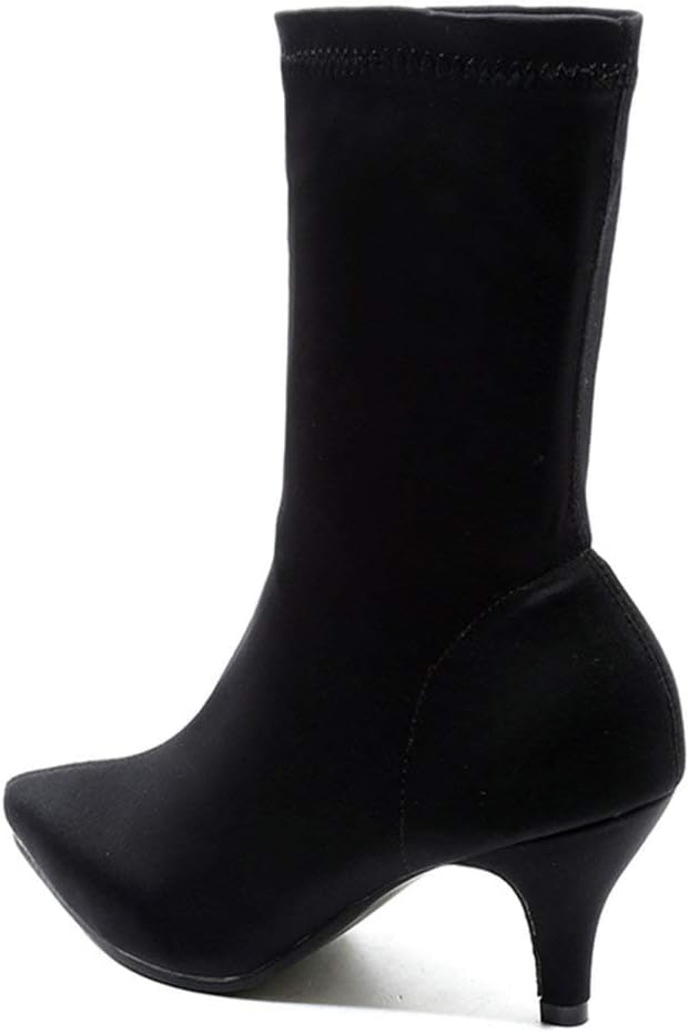KOKOMOMO Womens Stretch Mid Calf Boot Pointed Sock Kitten Heel Ankle Boots