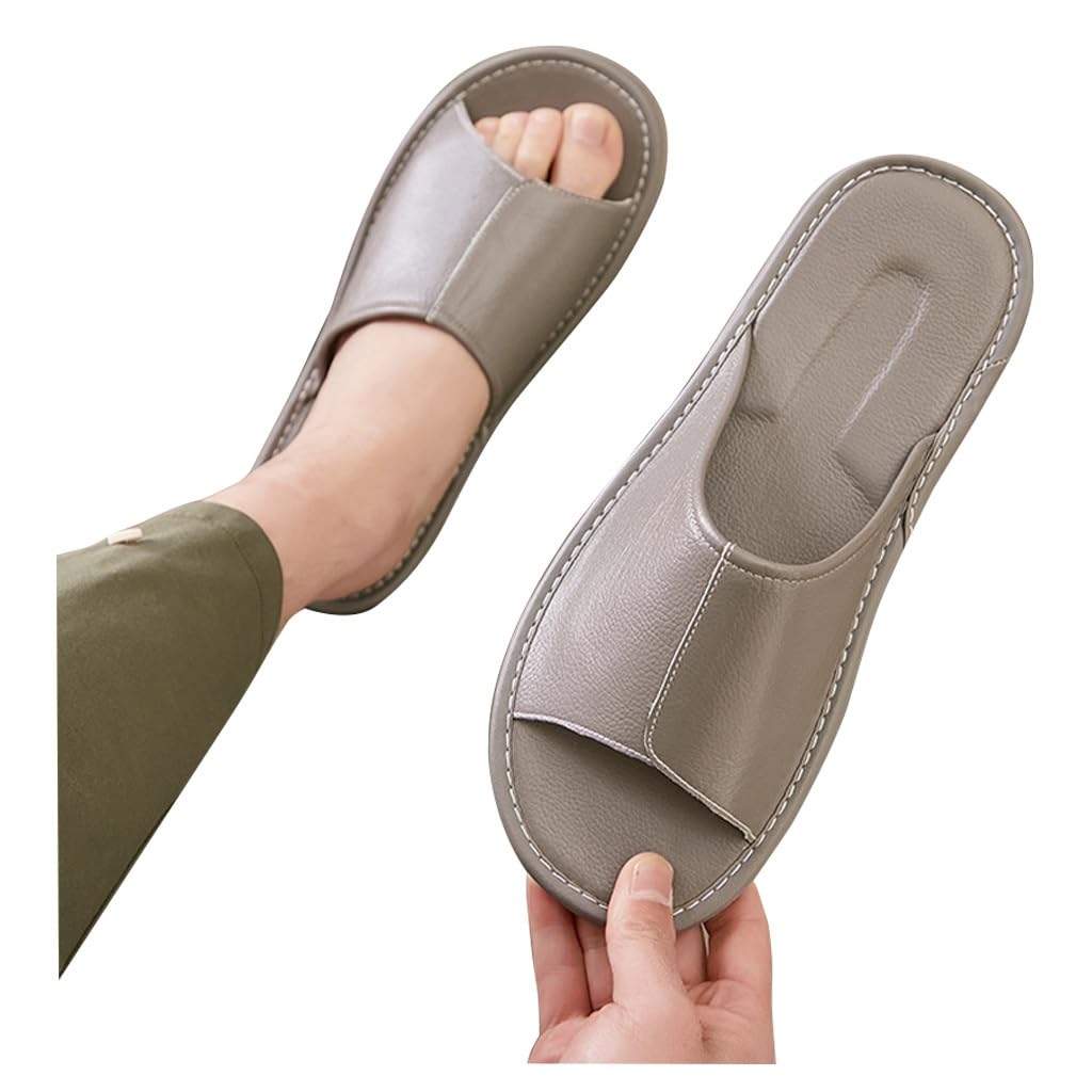 Zapatillas de Cuero para Mujer, cómodas Zapatillas de casa para Hombres, Sandalias de Verano con Punta Abierta para Interiores y Exteriores (Gris, 41/42 EU)