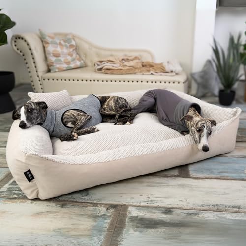 4L Textil Teo Kuscheliges Hundebett Bezug abnehmbar und waschbar Hundekorb mittelgroße Hunde Hundekissen flauschig Hundekörbchen Hundesofa(80x60 cm, Beige)