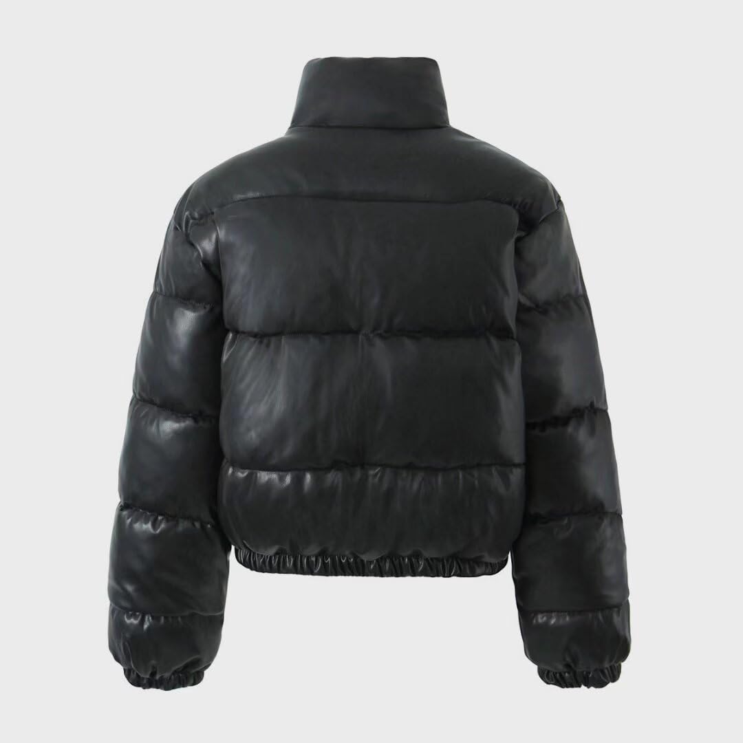Giacca-Donna Invernale-Ecopelle Oversize-Calda Cotone-Impermeabile Trendy-Elegante Cappotto - Trapuntato Leggera Giacca in Pelle PU,Tinta Unita Giacca con Tasche Modae da Donna
