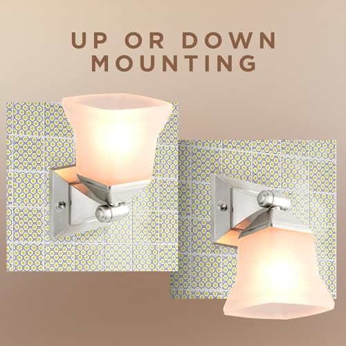 Image of Diodesy- 5-Inch Bathroom Vanity Square Bell Sconce 1-Light Fixture 100W Max E26 Medium Base Sockets Use A19 Bulb(Not Included) Brushed Nickel & Frosted Glass Shade ETL Listed- for Living Room Bedroom