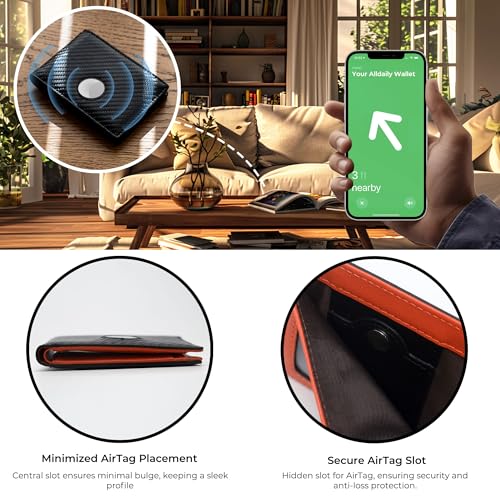 Alldaily Mens Wallet With AirTag Holder, Trackable Smart RFID Blocking Front Pocket Wallet, AirTag Not Included2
