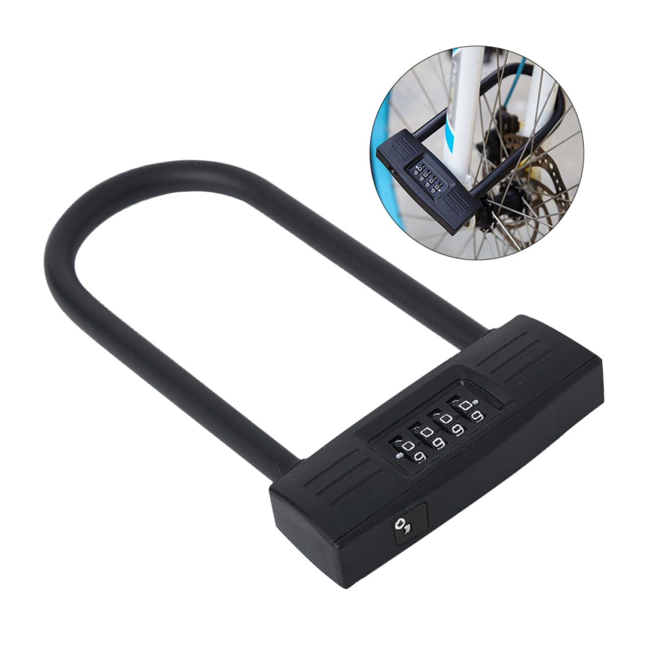 Lucchetto a Combinazione a U 4 Cifre Nero per Bici | Lega di Zinco, Resettable senza Chiavi, Protezione Password, per Griglia e Tosaerba