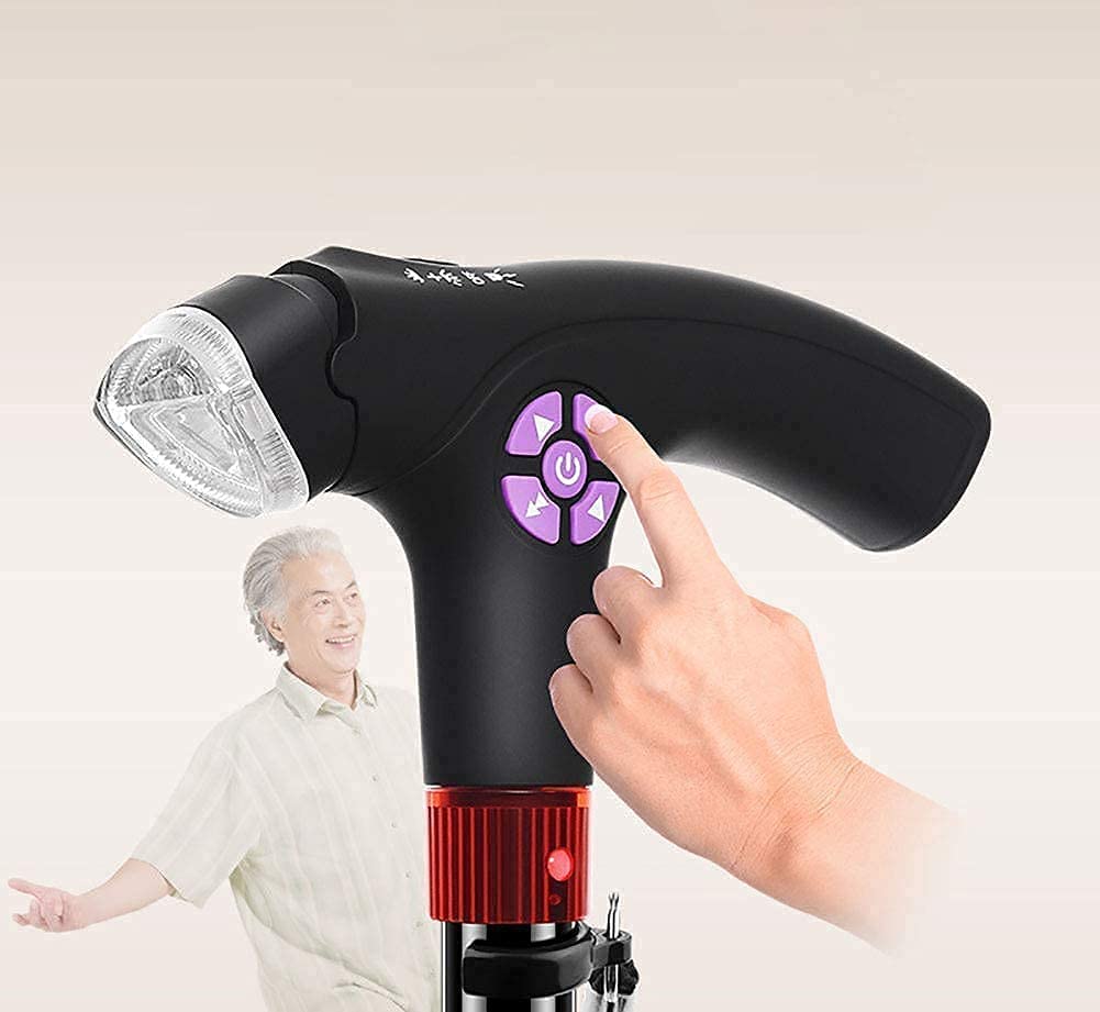 Muletas De Aluminio con Alarma, Bastón Inteligente para Ancianos, Bastón Telescópico Antideslizante con Luz Led Ajustable Muletas De Aluminio con Alarma Inteligente Present