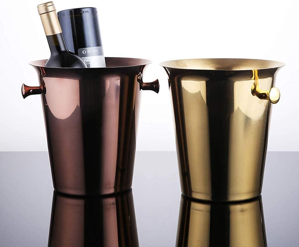 Ice Bucket,Ice Bucket with Lid and Ice Tongs,Ice Bucket, with Handle Tongs High Capacity Beer Champagne Cooler Thickening Stainless Steel