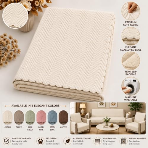 Image of ONAVH Presents Quilted Sofa Cover Set 5 Seater for Living Room - 3 Seater & 1+1 Seater Sofa Slip Covers for Home - Premium Furniture Protector Panels for Sofa Couch Office, 10 Pieces