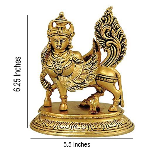 Image of 6-Inch Brass Kamdhenu Cow with Calf Statue - Traditional Sacred Wish-Fulfilling Surabhi Gaumata Murti for Home Temple Mandir, Living Room, and Office Decor - Weight 1350 Grams