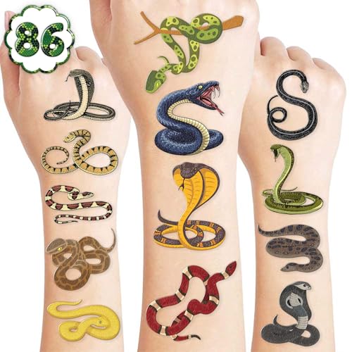 96 PCS Snake Pre-Cut Temporary Tattoos for Kids – Reptile Lizard Theme Birthday Party Favors,Cute Animal Tattoo Stickers for Boys Girls, Classroom Gifts, School Supplies, Prizes and Rewards (Normal)
