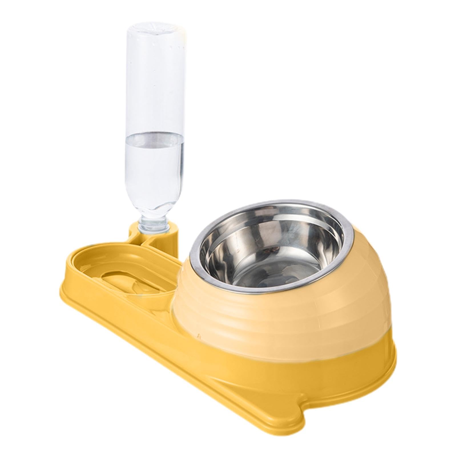 Mangiatoia per animali domestici, Ciotola for gatti con distributore d'acqua - for bottiglia | Set di ciotole for acqua e cibo for animali domestici inclinate stabili(Yellow)