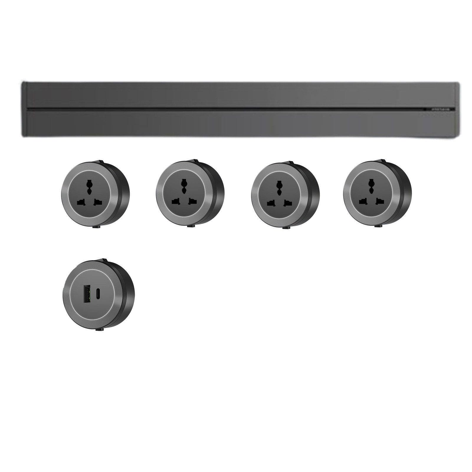 Listwa zasilająca ścienna 8000 W 32 A z wyjmowanym uniwersalnym adapterem 110-250 V, odpowiednia do kuchni i biura,Grey-50cm
