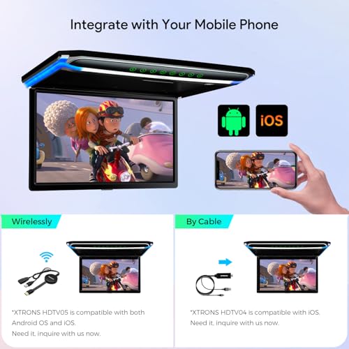 XTRONS 17,3“ Digital TFT FHD 16:9 Bildschirm für Auto Bus unterstützt 1080P Video Auto Overhead Player Auto Monitor mit HDMI Port Automosphäre LED Licht Windows CE für Urlaub (CM173HD)