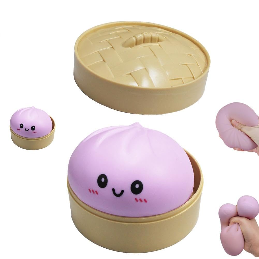 Giant Dumpling Jumbo Dumpling Toy, Jumbo Dumpling Squishy Toy With Steamer Box, Large Stress Relief Sensory Ball, Soft Squeeze Dough Hand Fidget Toys, Dumplings Squishys Squeeze Toy (Purple)