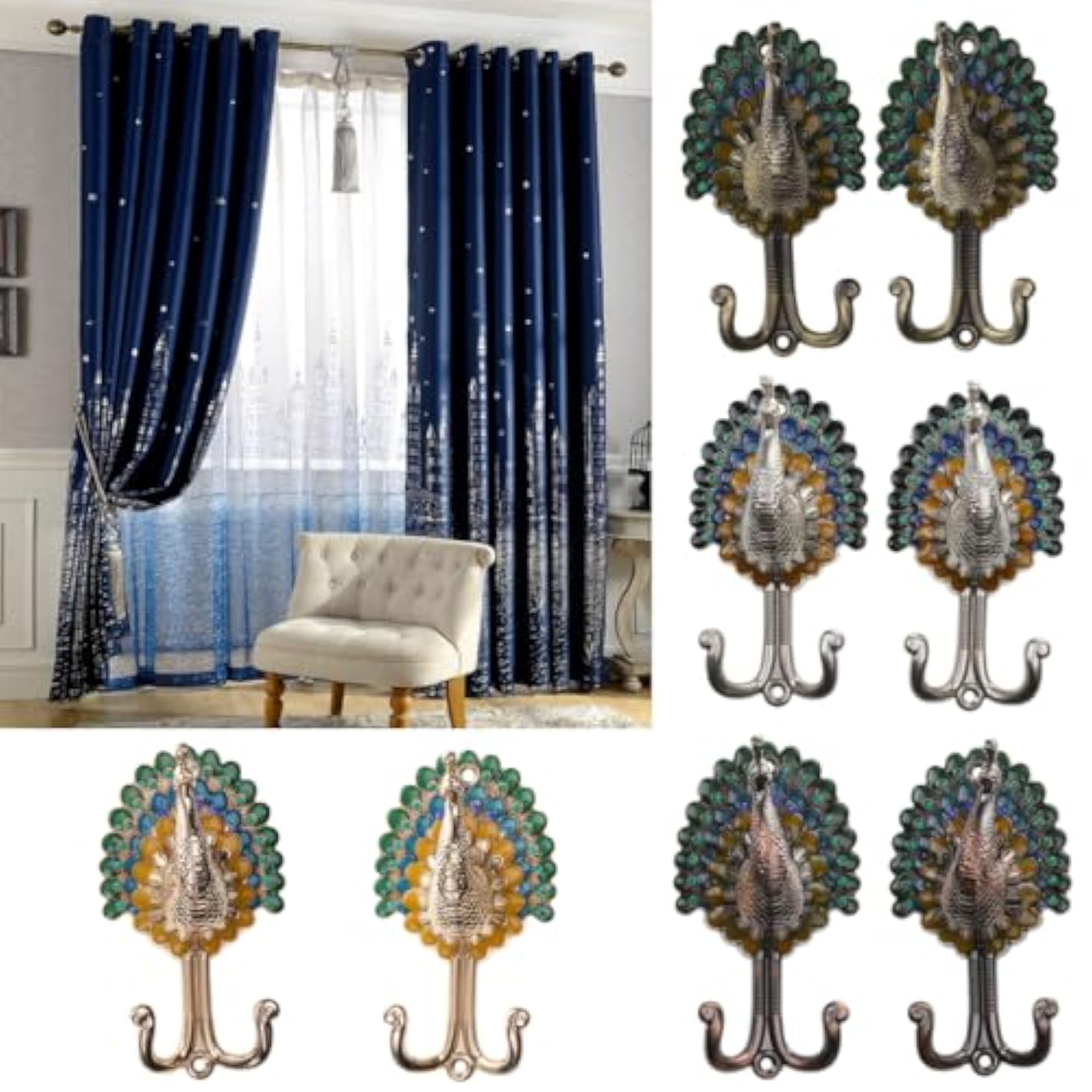 Peacock Double Metal Clothes Towel Bag Wall Hanger Hook