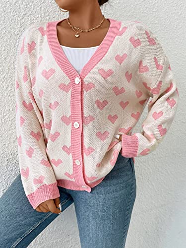 Image of MakeMeChic Women's Plus Size Floral Print Long Sleeve Drop Shoulder Cardigan Coat Pink White, Large Plus