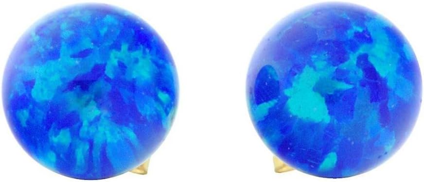 Oceans: 8mm Tropical Blue Created Opal Ball Stud Post Earrings, Solid 14k Gold