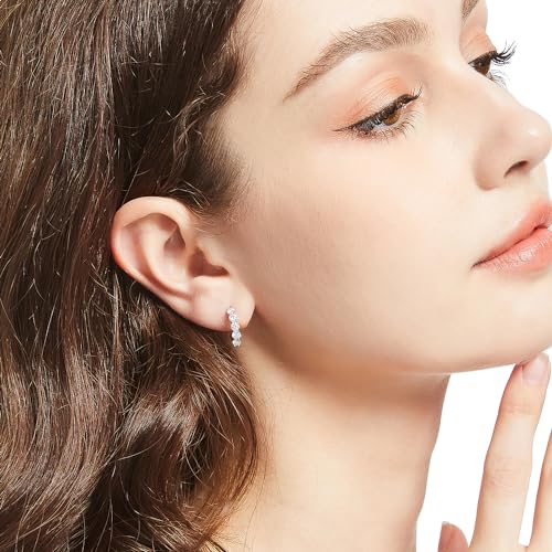Small Moissanite Hoop Earrings for Women D Color VVS1,18K White Gold Plated Sterling Silver Huggie Earrings,Hypoallergenic Wedding Earrings Jewelry for Gifts3