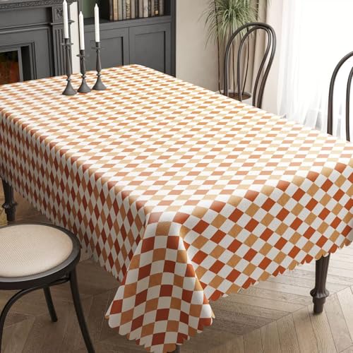 Hixingo Mantel Hule Mesa Rectangular, Manteles Antimanchas Impermeable Exterior Jardin Estilo Rombo Mantel de Plastico PVC para Mesa Cuadrada para Fiesta Picnic Cocina (Rombo Naranja,120x160cm)