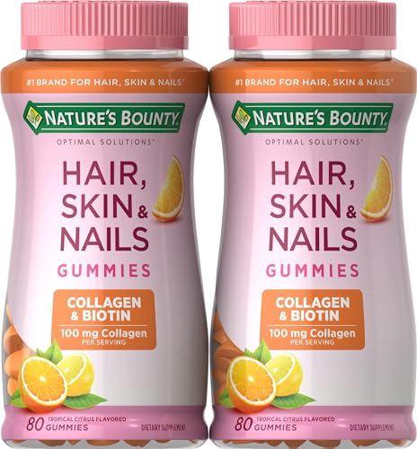 Nature's Bounty Biotin and Collagen, Citrus-Flavored Gummies, 80 Ct (2 Pack)