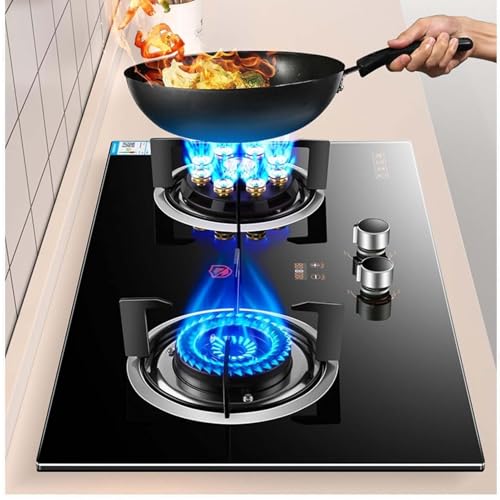 Estufa de gas con 2 quemadores, panel de vidrio templado, llama alta 5,0 kW/5,2 kW, cocina de gas portátil para camping e instalación empotrada