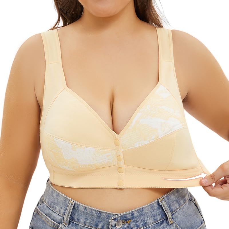 Cotton Whisper Front Closure Push-Up Sports Bra for Mature Women Apricot 44B
